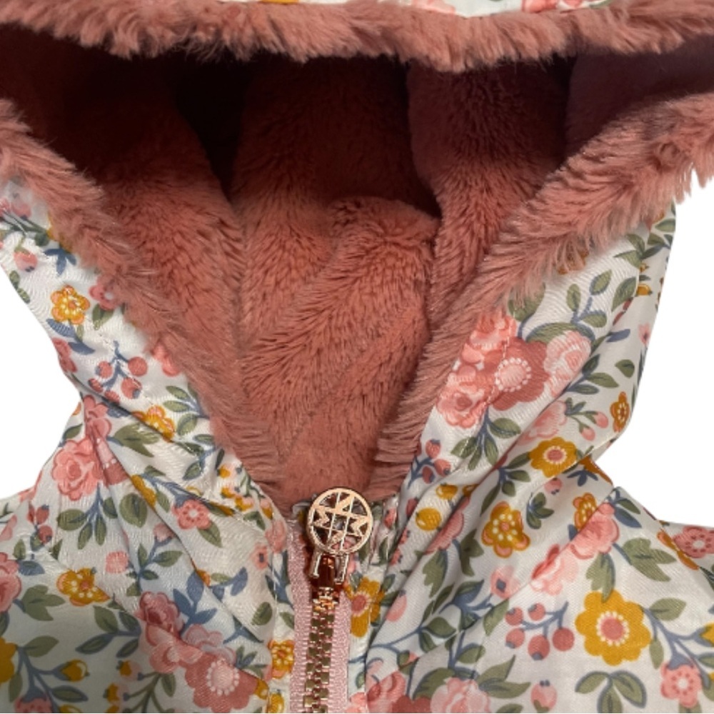 Nicole Miller Reversible Floral Hooded Jacket with Pink and Yellow Accents - Picture 3 of 11